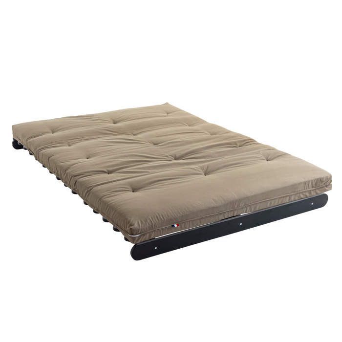 Materasso futon color tortora con cuore in lattice, 90x190 cm - Taupe - Garanzia di 5 anni - Terre de Nuit