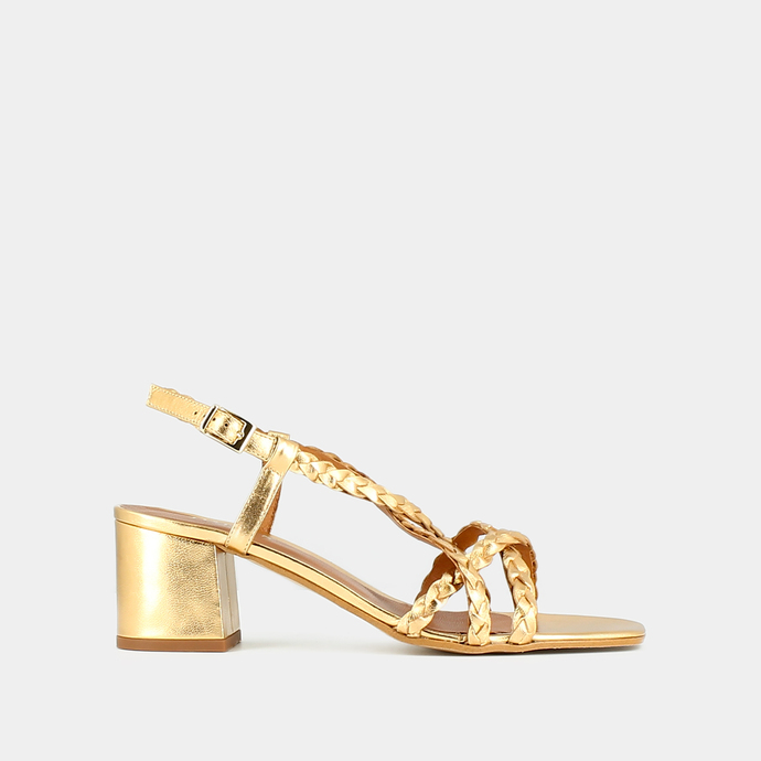 Sandales à brides croisées  en cuir métallisé or