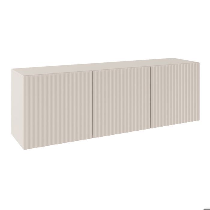 Meuble TV bas 3 portes avec façades à lamelles rainurées – SUNDS – 150 cm – beige cachemire
