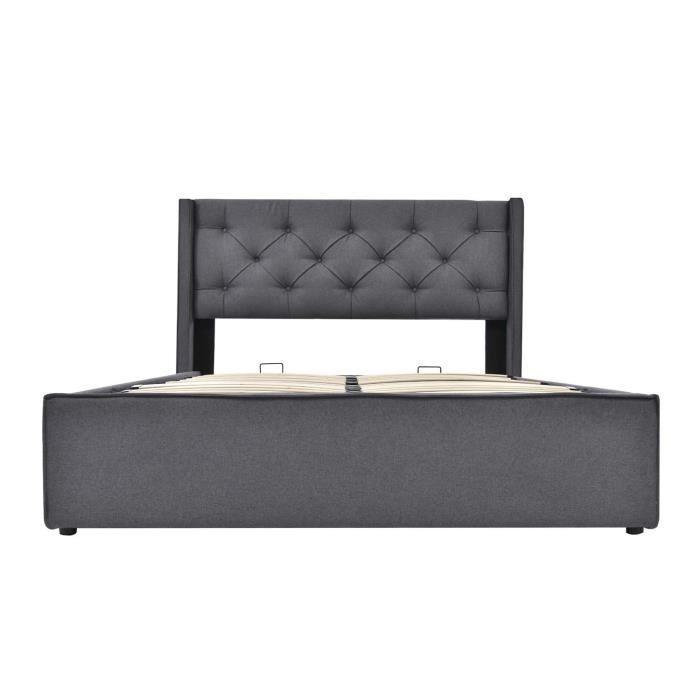 Cama com arrumação - MODERNLUXE - 140x200cm - Cinzenta - Base ripada - Com arrumação
