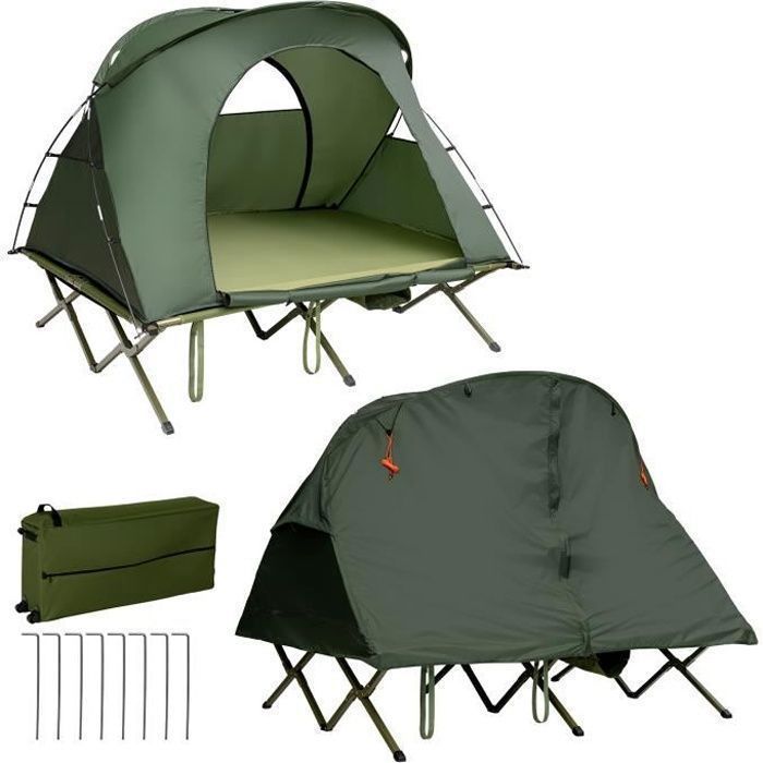 Tienda de campaña elevada COSTWAY de tela Oxford 600D - Colchón autoinflable, bolsa de transporte con ruedas, doble techo, color verde impermeable