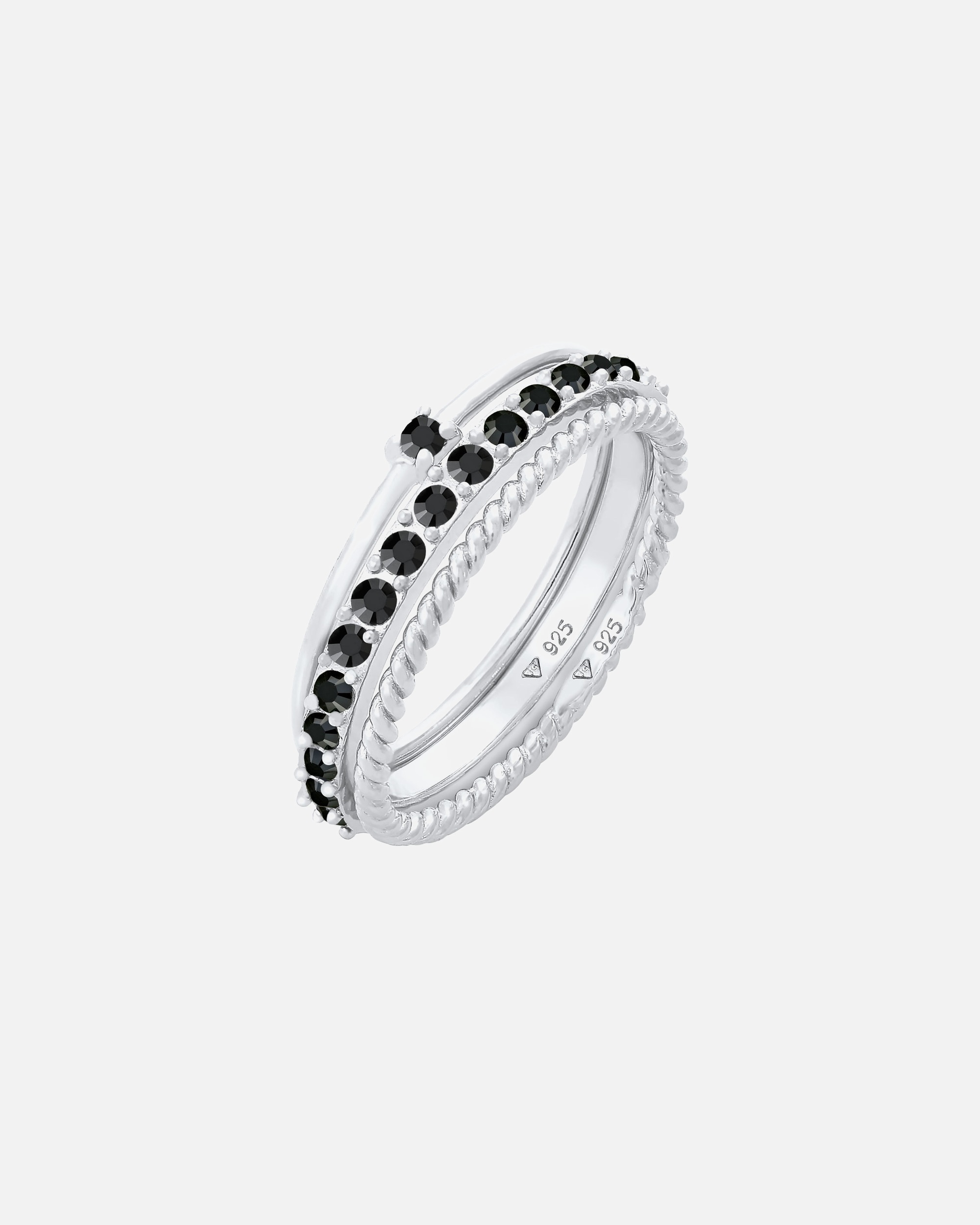 Elli Femmes Pile Set Élégante Solitaire Torsadé Tendance avec Cristaux Noir en Argent Sterling 925