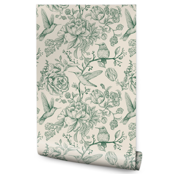 Tapeta Kolibry Pośród Piwonii W Stylu Retro