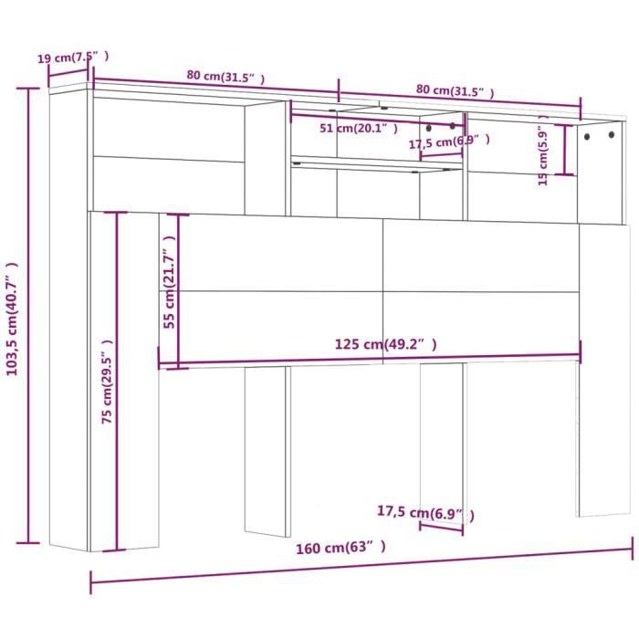 Armadio con testiera vidaXL nero 160x19x103,5 cm 811872