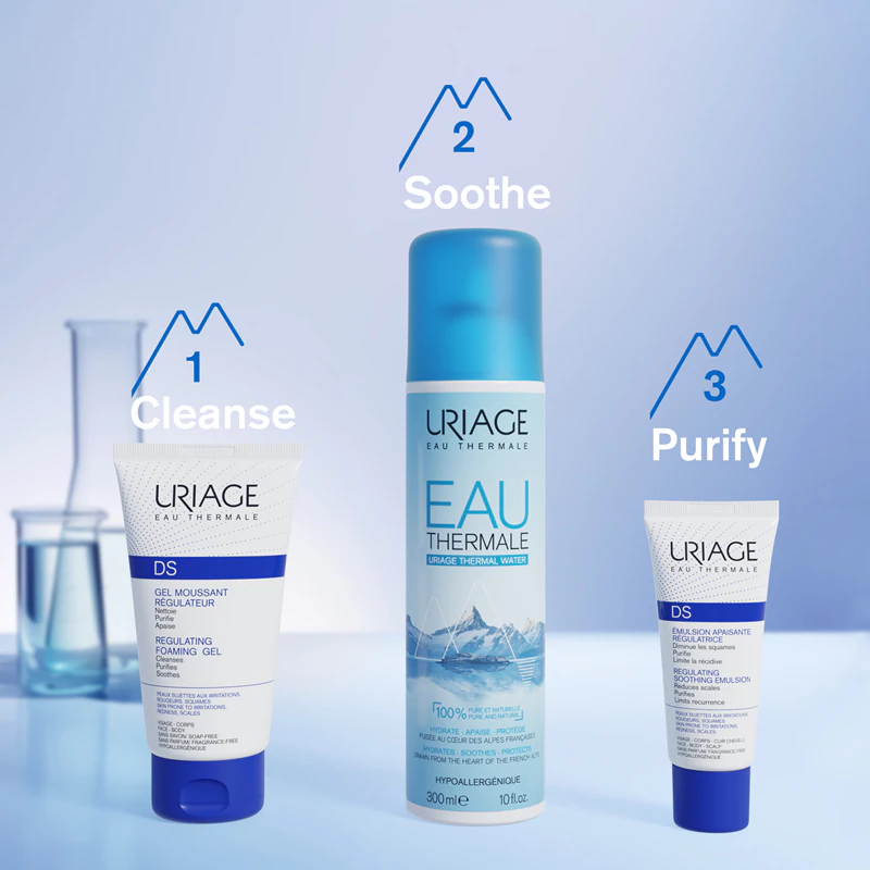 Uriage DS Regulating Foaming Gel, een verzachtende gel voor een droge en jeukende huid.
