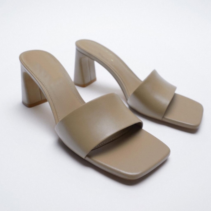 Scarpe estive 2021 firmate, sandali da donna con tacco spesso quadrato grigio zibellino, punta aperta, tinta unita, scarpe da donna