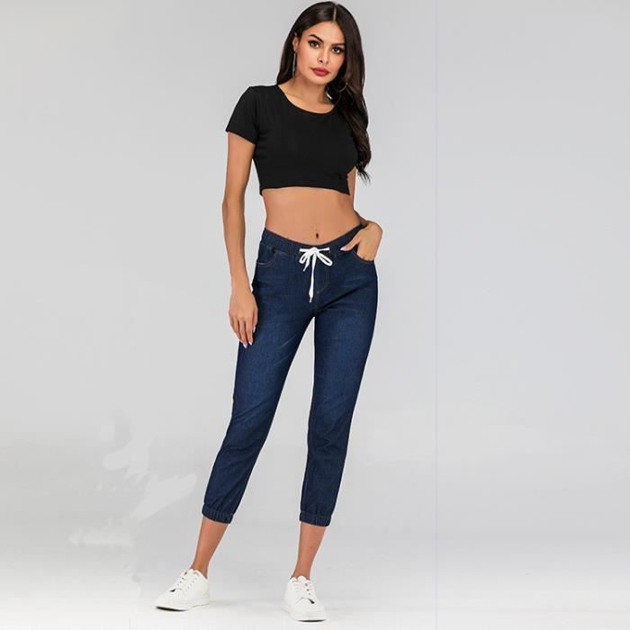 Jeans ajustados para mujer - FUNMOON - Lavado Close-Up con cordones - Azul - Estilo casual y con personalidad
