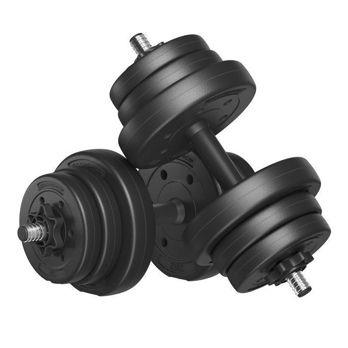 Juego de 2 mancuernas ajustables (10 kg, 20 kg) con barra de extensión adicional y 12 discos de peso de SONGMICS.
