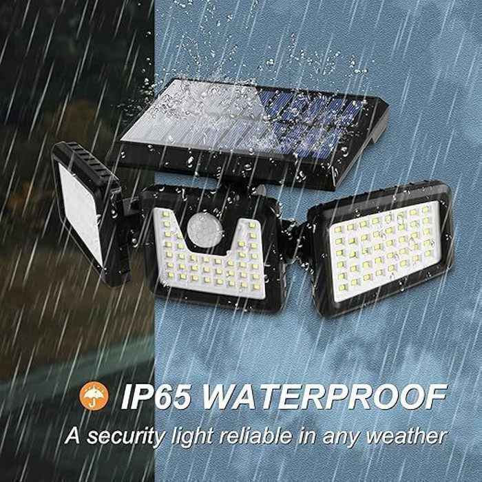 Lámpara solar exterior con sensor de movimiento, 74 LED, resistente al agua IP65 para jardín, entrada y patio.