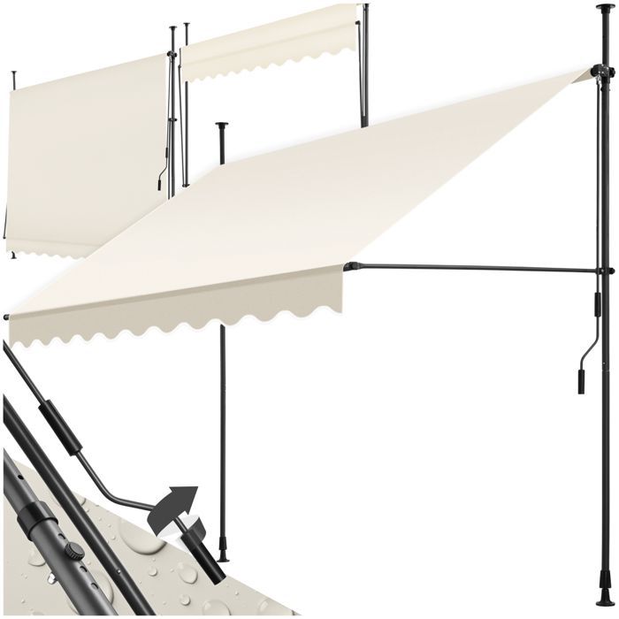 Store banne de jardin - TECTAKE - Store à pince sans perçage avec manivelle réglable en hauteur - Beige - 250 x 180 cm