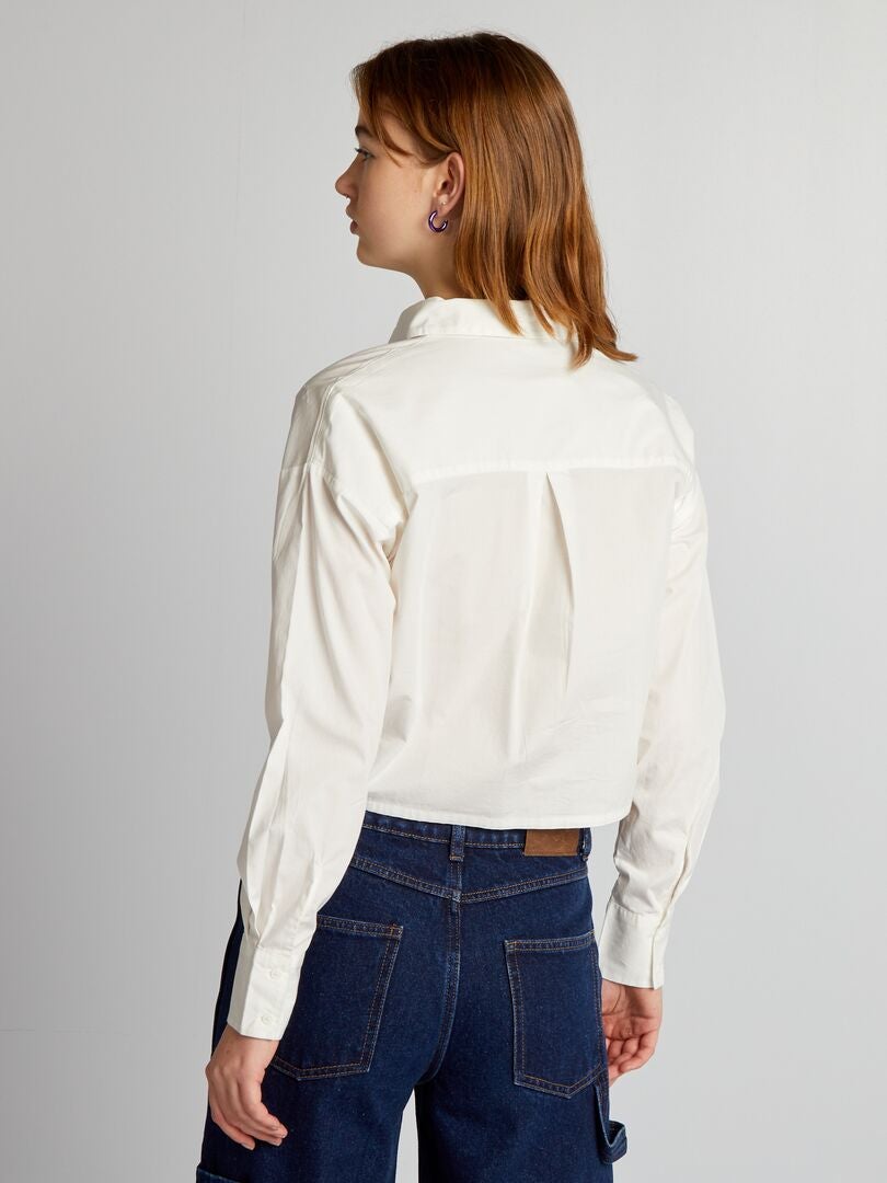 Korte poplin blouse - WIT