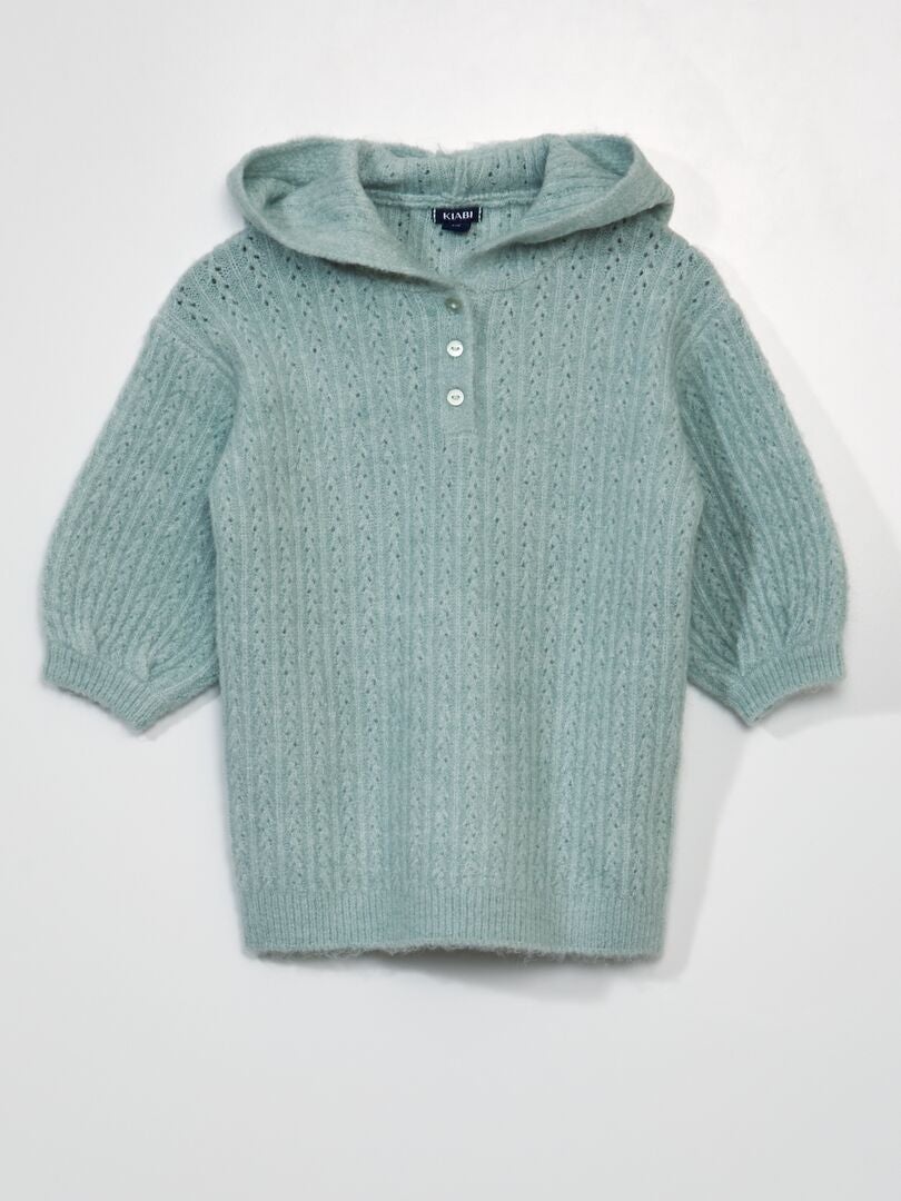 Vestido de tricô com capuz - VERDE