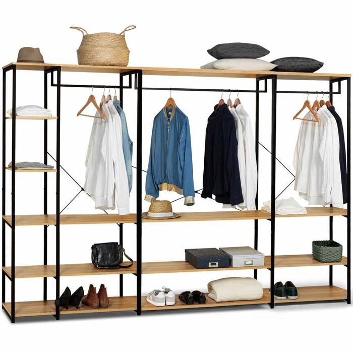 IDMARKET Dressing modulable XXL grande capacité L. 250 cm DETROIT design industriel