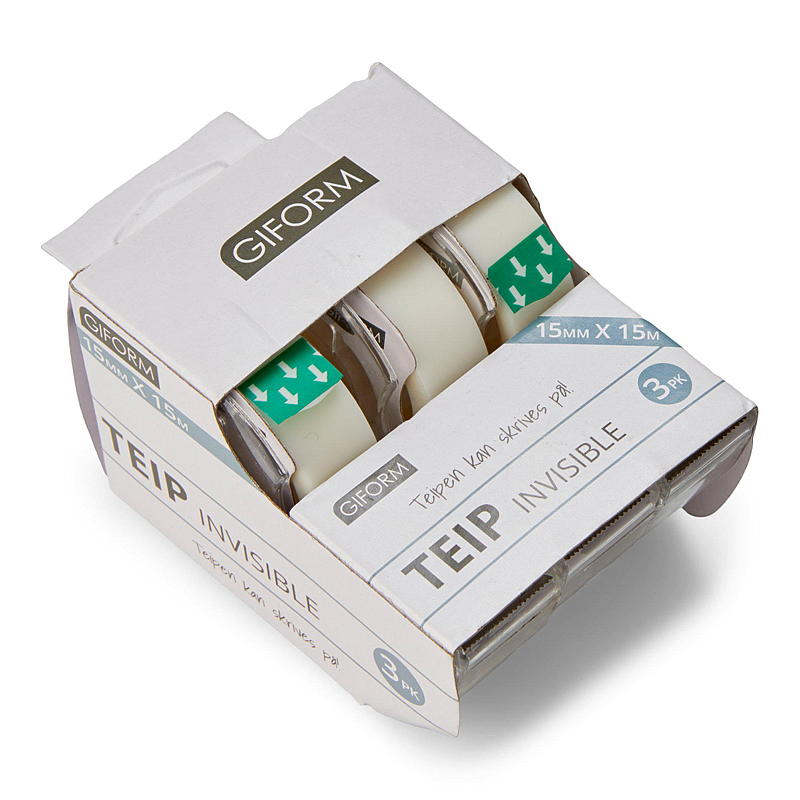 Ruban adhésif invisible Giform, lot de 3, 15 mm x 15 m
