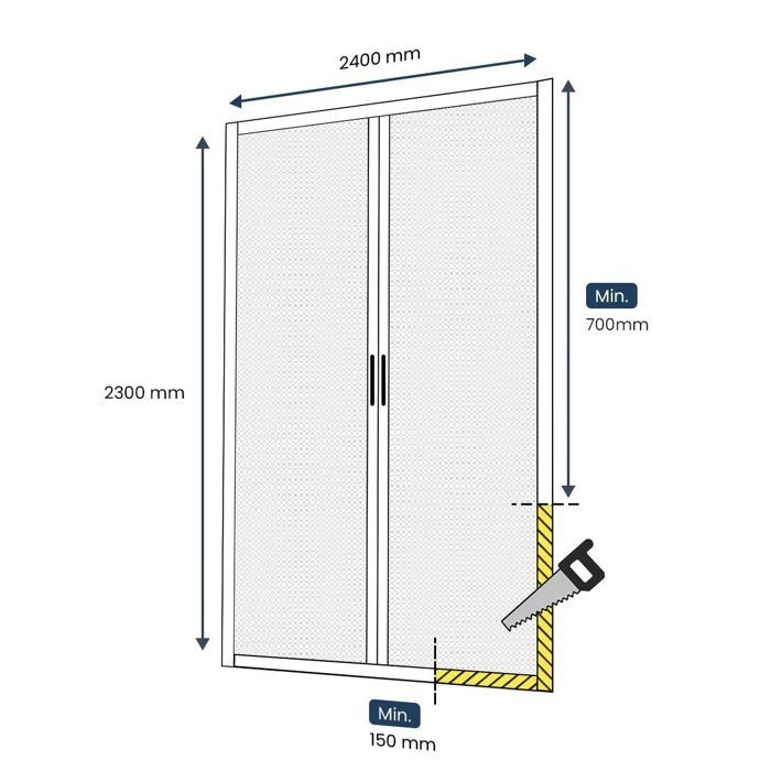 Mosquiteiro duplo para porta de pátio - L240 x A230 cm - Alumínio cinza RAL7038 - Ajustável - Enrolável - À prova de insetos