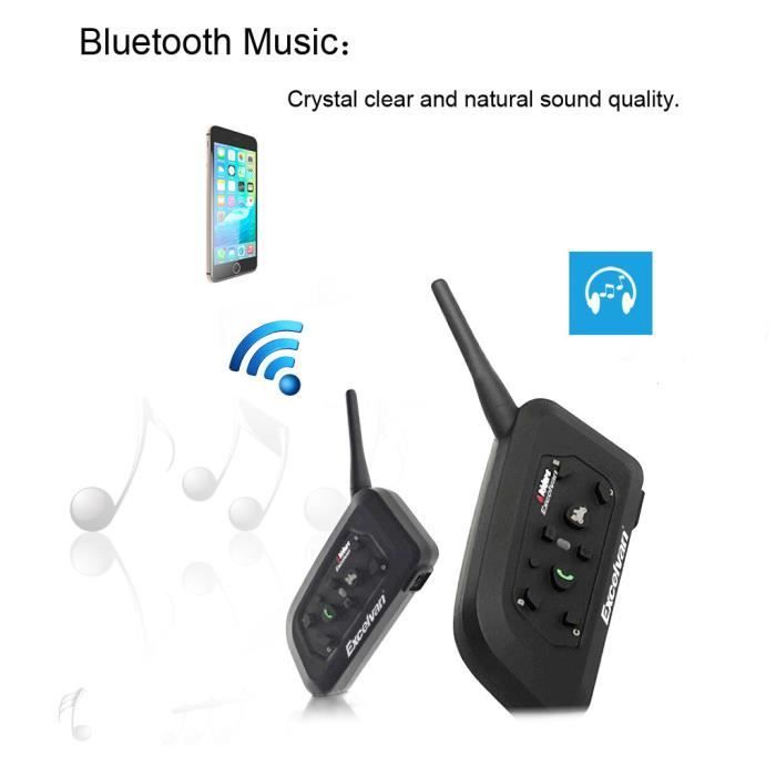 Intercomunicador Bluetooth para motocicleta - EXCELVAN - V6 - Paquete de 2 - Comunicación inalámbrica - Resistente al agua
