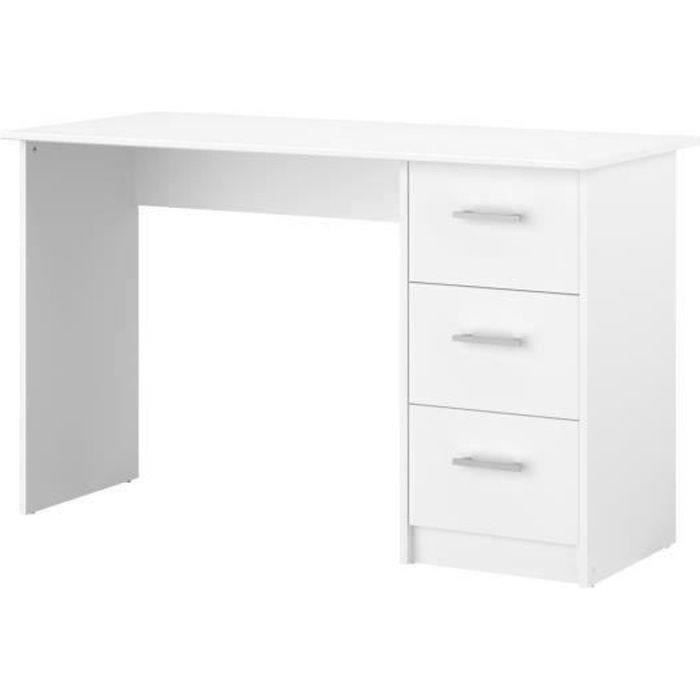 Bureau droit 3 tiroirs - Panneaux de particules - Décor Blanc - Scandinave - L 121 x P 55 x H 74 cm - ESSENTIEL