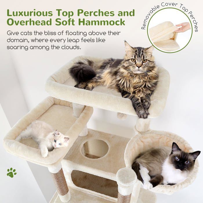 Arbre à chat - HOLISANE - 213 cm - Beige - 2 niches 50x30x30 cm - 8 poteaux sisal