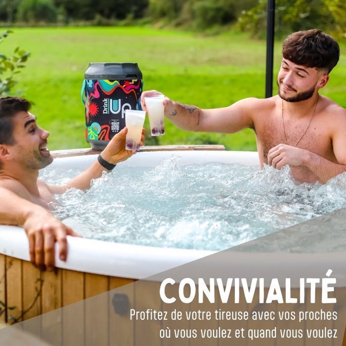 DRINK UP PLUS décor MIX - Tireuse à bières & cocktails portative Toutes Boissons - 25 verres - Enceinte Bluetooth - fûts Beertender