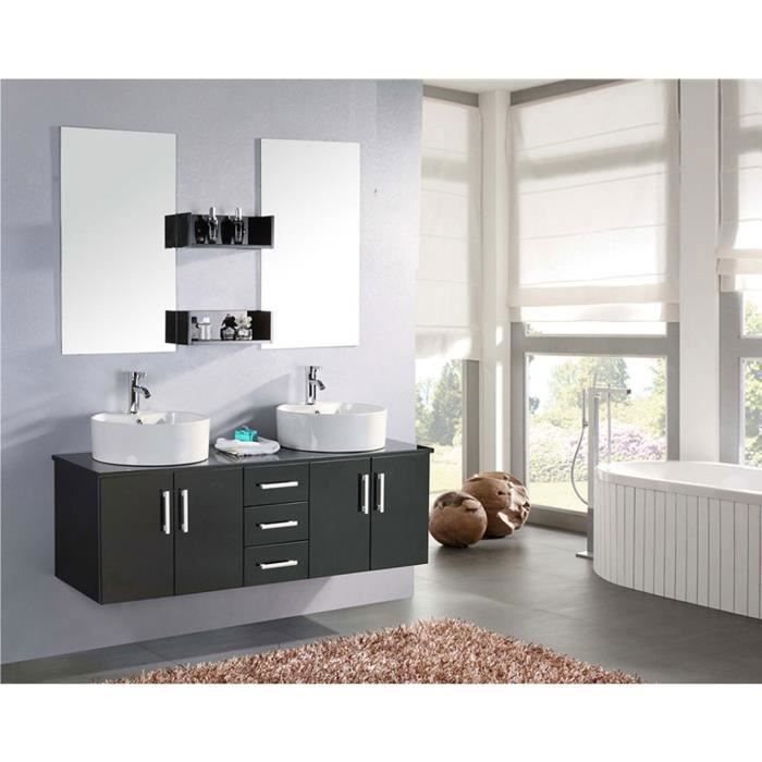 Zwarte badkamerkast met dubbele wastafel, model Butterfly, 150 cm
