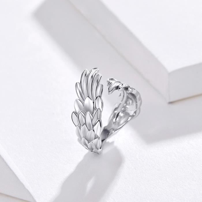 Anillo de alas de plata esterlina SHARPHY - Joyería de alas de plumas para mujer - Plata