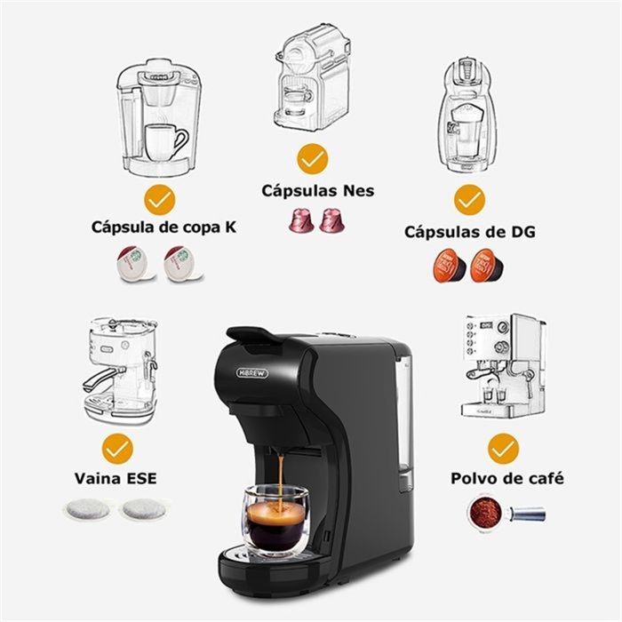 HiBREW H1A 1450W Espressomaschine – 19 Bar Extraktion – 4-in-1 Multi-Kapsel-Kaffeemaschine mit Heiß-/Kaltwasserfunktion