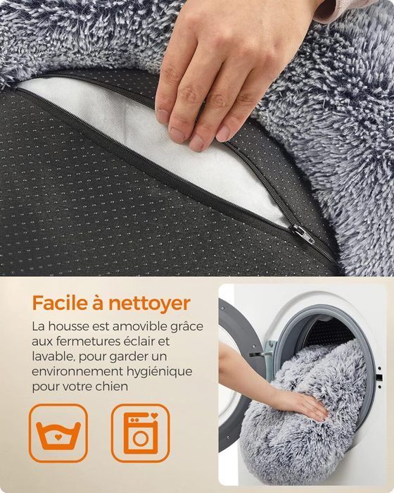 Cama para gatos/perros - Cálida - 60 cm - Gris claro - Afelpada - Cilíndrica - Antiestrés