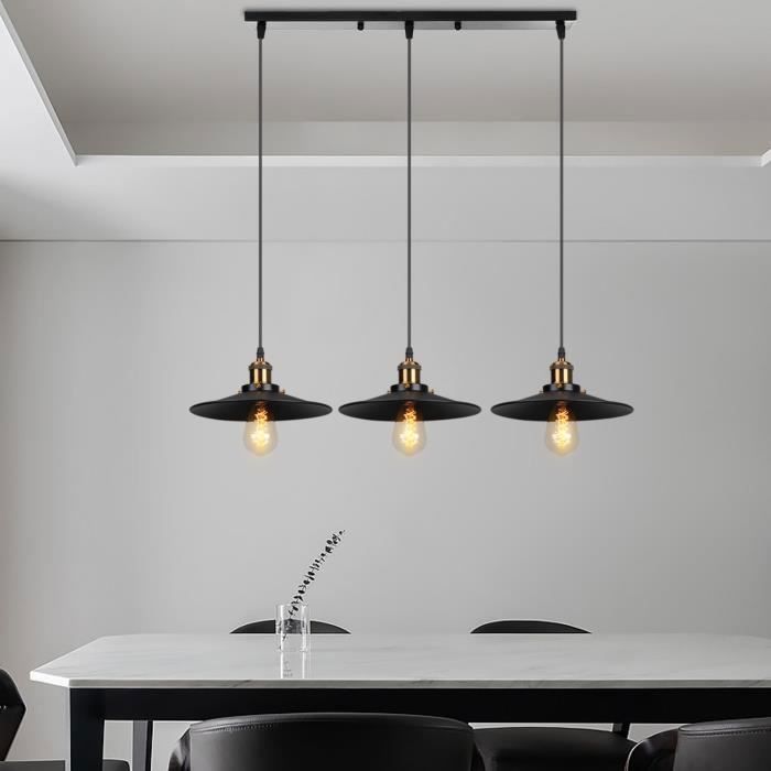 UNI LUSTRE - SUSPENSION 3 Lumières Rétro Lampe Suspendue Industrielle E27 22cm Noir