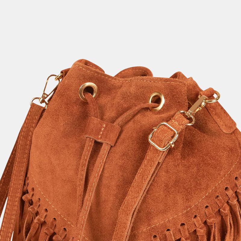 Borsa bucket da donna in suède con frange