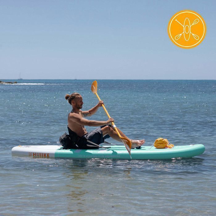 Green Inflatable Adult Paddleboard with Quality Accessories - HUIIKE - Stand Up Paddleboard with Double Paddle and Kayak Seat