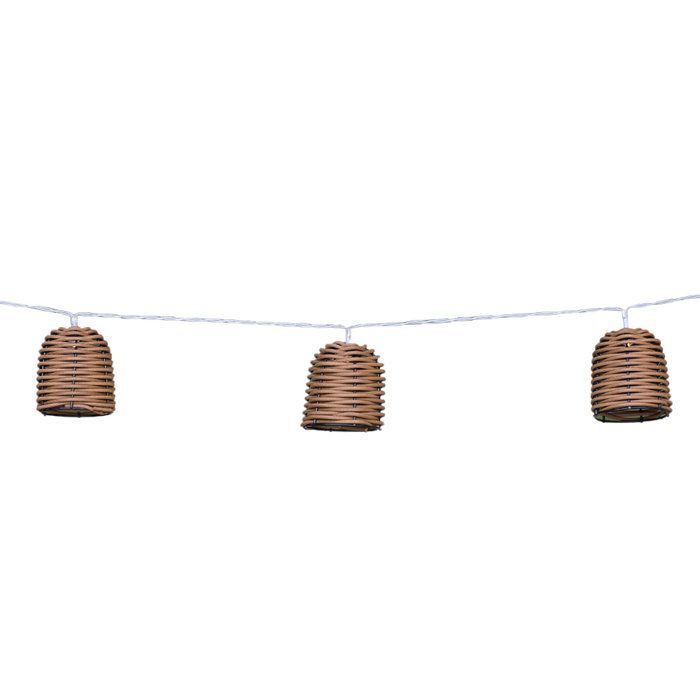 Guirnalda de luces solares para exteriores - LUMISKY - FORMENTERA - 10 LED con pantallas de ratán - Blanco cálido - 3,8 m