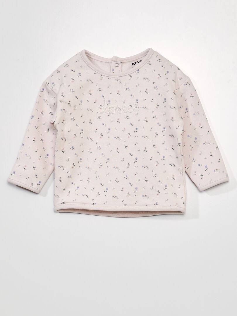 Bedrukte fleece sweater - ROZE