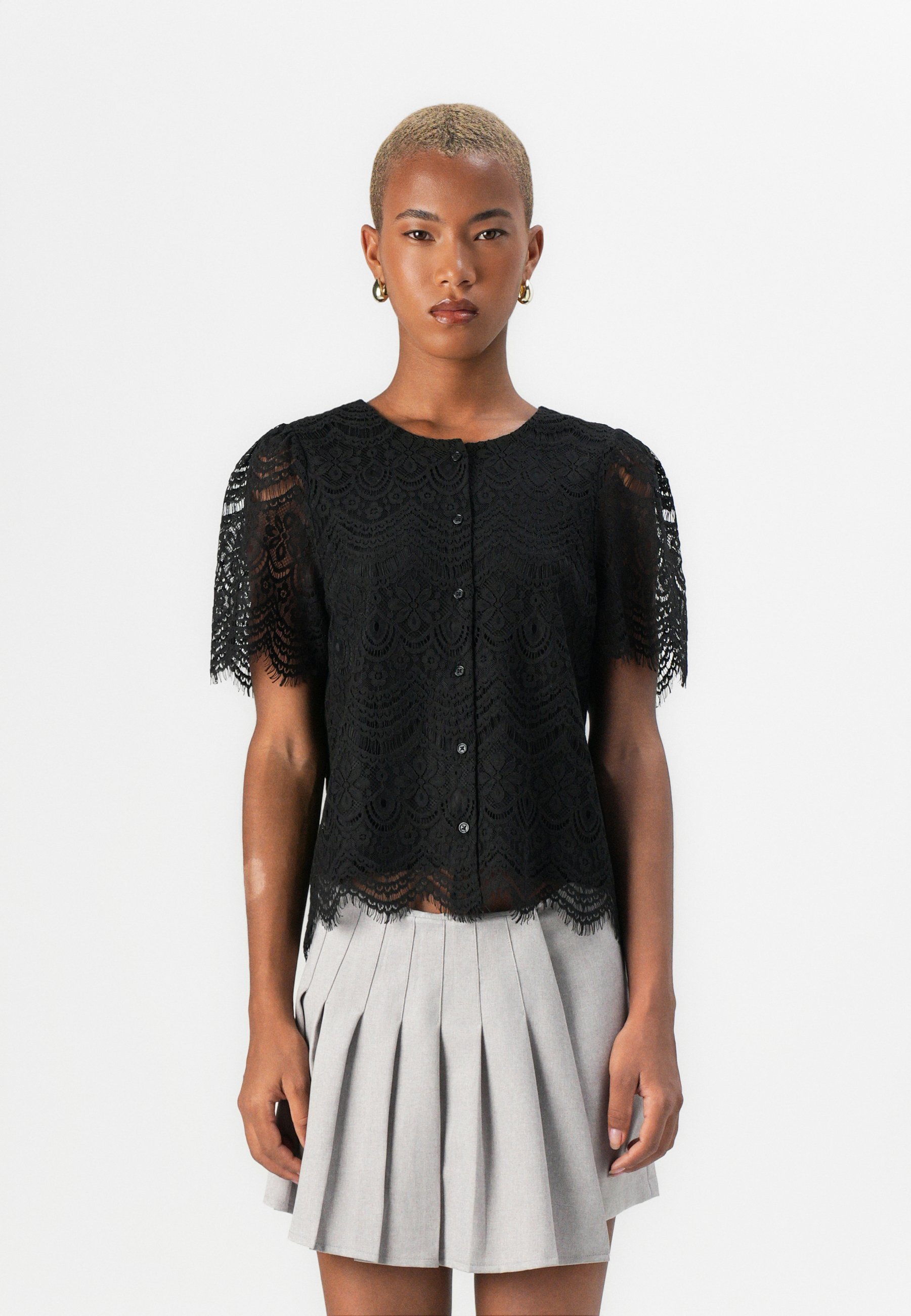 VILA VINOVERA O-NECK - Halenka s knoflíky - black