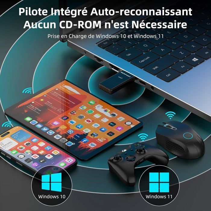 Clé WiFi (adaptateur USB) - 1001 PILES BATTERIES - AX3000 - WiFi 6 (802.11ax) - Bi‑bande 2,4/5 GHz - USB 3.0, MU‑MIMO