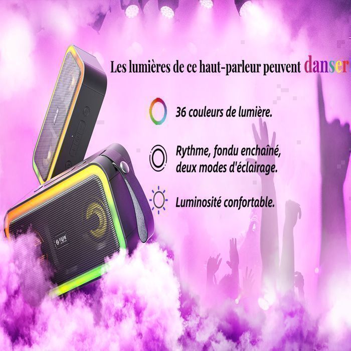 Enceinte Bluetooth Portable-Haut-parleur Bluetooth sans fil portable-TWS-20 heures d’autonomie - 40W - étanche IP67 Avec Micro, LED