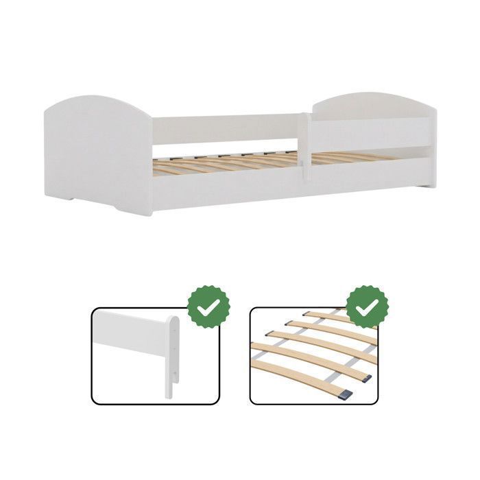 Cama infantil Montessori LEO de 160x80 cm con barandilla – Cama baja para niños, color blanco.