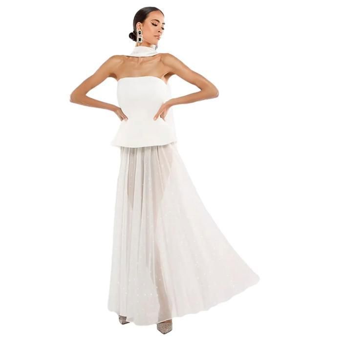 Jupe plissée femme Goddiva Gathered A-Line Maxi