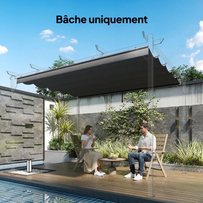 Cobertura para pérgola/gazebo retrátil Outsunny de 4x3m - somente a cobertura - poliéster - cinza escuro