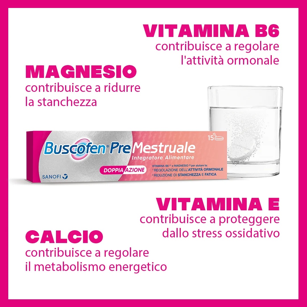 BUSCOFEN Buscofen Prémenstruel 15 comprimés effervescents, complément alimentaire pour les femmes pendant le cycle menstruel