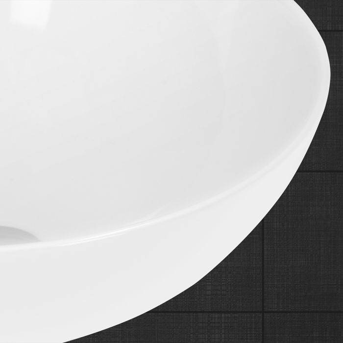 Lavabo de encimera ECD Alemania para baño - Ø 400x147 mm - Cerámica - Redondo - Blanco - Lavabo para inodoro