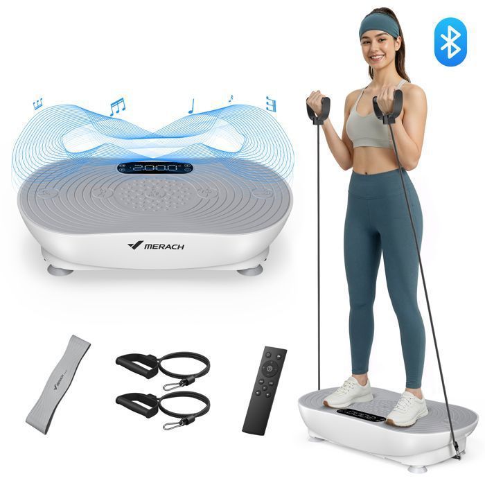 Pedana vibrante MERACH PRO con telecomando - 99 livelli - Altoparlanti integrati/Bluetooth - Modalità manuale/automatica - Grigio