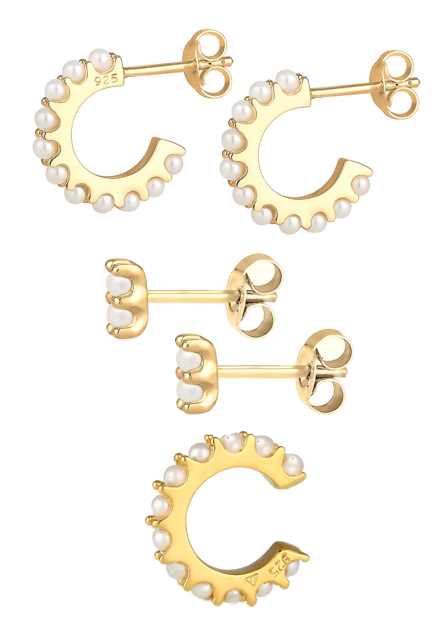 Elli Créoles Earcuff avec des perles synthétiques Boucles d'Oreilles Femme - (925/1000) Argent