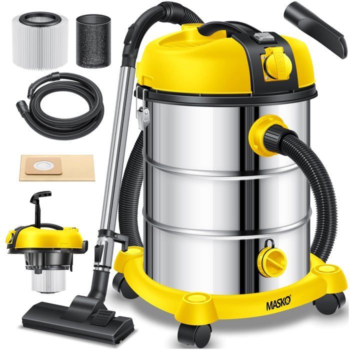 Aspirador industrial para sólidos e líquidos - MASKO - 2300W - Aço inoxidável - Função soprador - Push&Clean