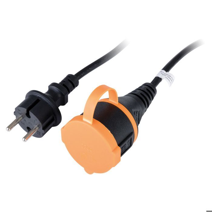 Cable de extensión impermeable 2P H05VV-F de 2x1,5 mm² y 25 m con clip de fijación - Naranja - Zenitech