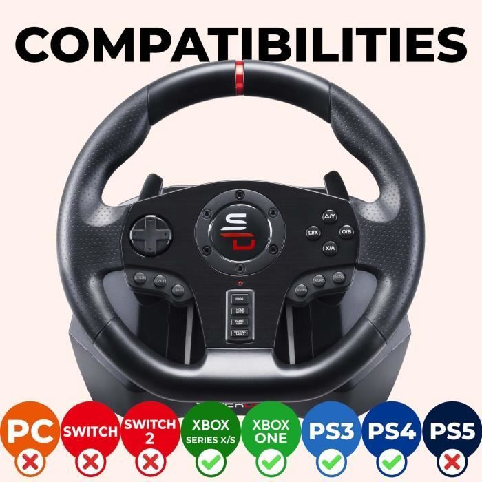 Volant de course - SUPERDRIVE - GS850-X - Levier de vitesse manuel - 3 pédales - Palettes - PS4 / Xbox