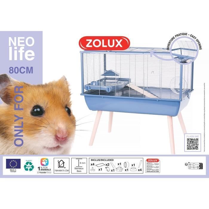 Jaula elevada para roedores ZOLUX Neolife - Para hámsteres - 78 x 48 x 75 cm - Azul