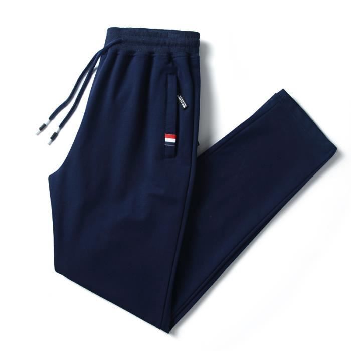 Rechte herenbroek met ritszak, effen kleur, casual katoenen sportbroek voor hardlopen en fitness in de herfst, blauw