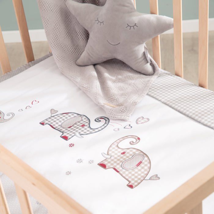 Parque infantil con ruedas ROBA Jumbotwins - Altura regulable - Incluye alfombra de juegos - Madera maciza natural - Diseño de elefante