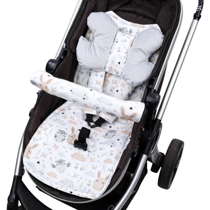 Stroller seat cushion 75 x 35 cm - child universal breathable set with harness protection, Grey Velvet