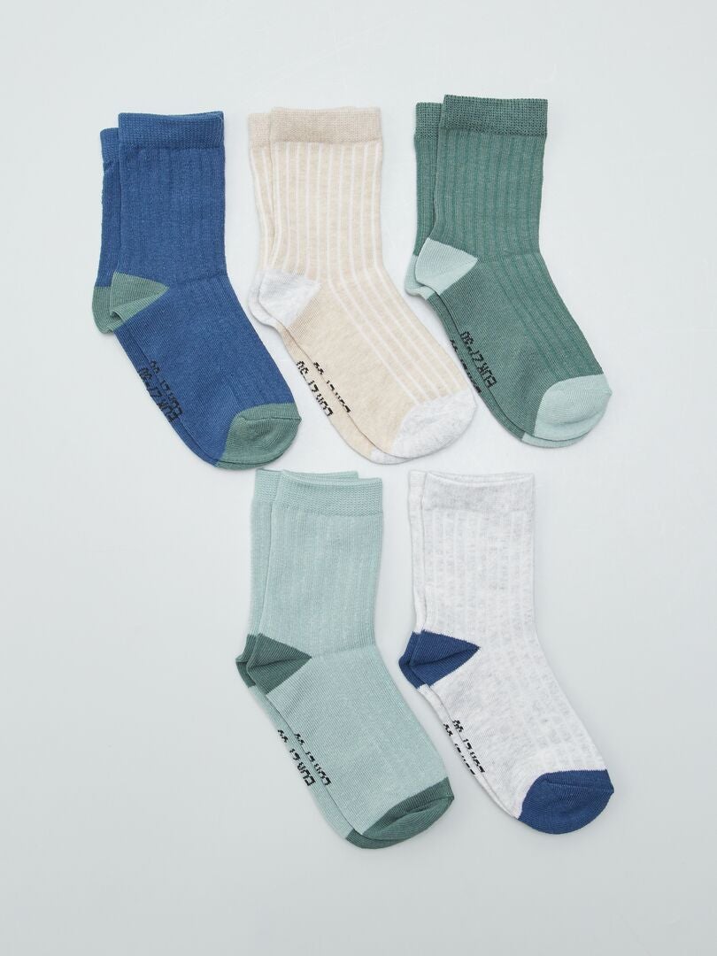 Set van 5 paar geribbelde sokken - BLAUW